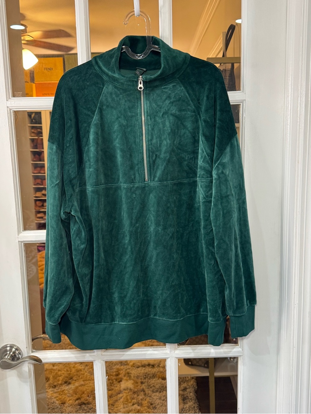 🦚 wild fable Dark Green Velour Quarter-Zip Pullover 🦚 - Picture 2 of 5